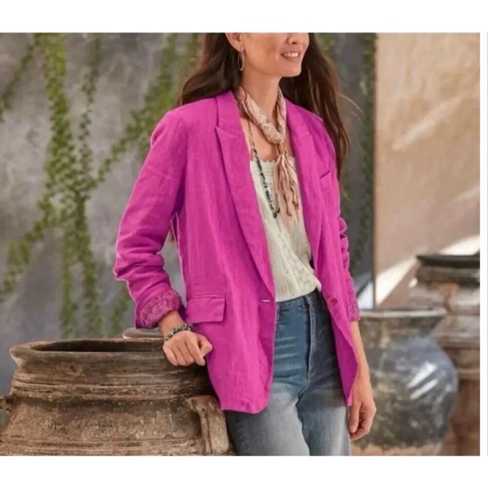 Sundance 100% linen pink iris solid blazer M